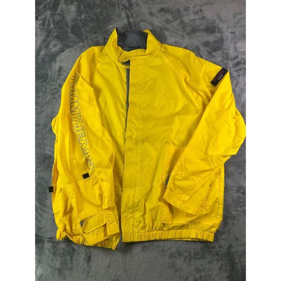Tommy Jeans Yellow Spellout Windbreaker Jacket XL 90s Vintage Sailing Nylon Coat - Picture 1 of 13
